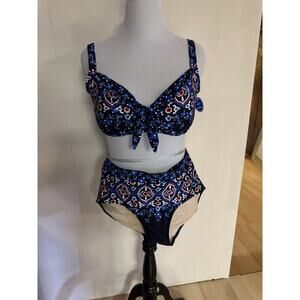Flower Themed Multi-color (Black, Blue, Red) Women's Two-Piece Bikini